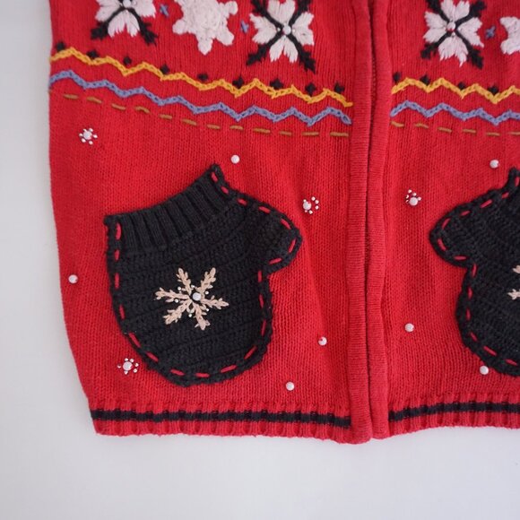 Vintage Kakit Winter Ski Snowflake Festive Cardigan Holiday Retro 90s Sweater S - Picture 6 of 10